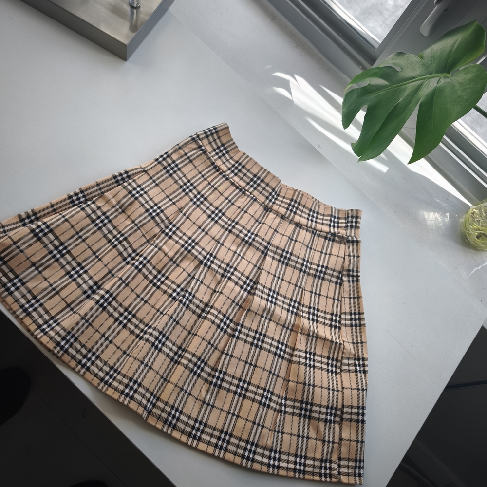Plaid Tan and Black Women's Skirt